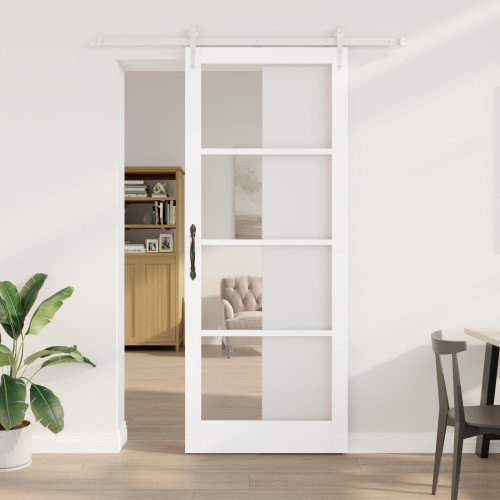 vidaXL Skjutdörr Vit 93 x 232 cm Massivt tallträ och glas