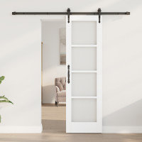 Produktbild för Skjutdörr Vit och svart 61 x 198,5 cm Massivt tallträ och glas