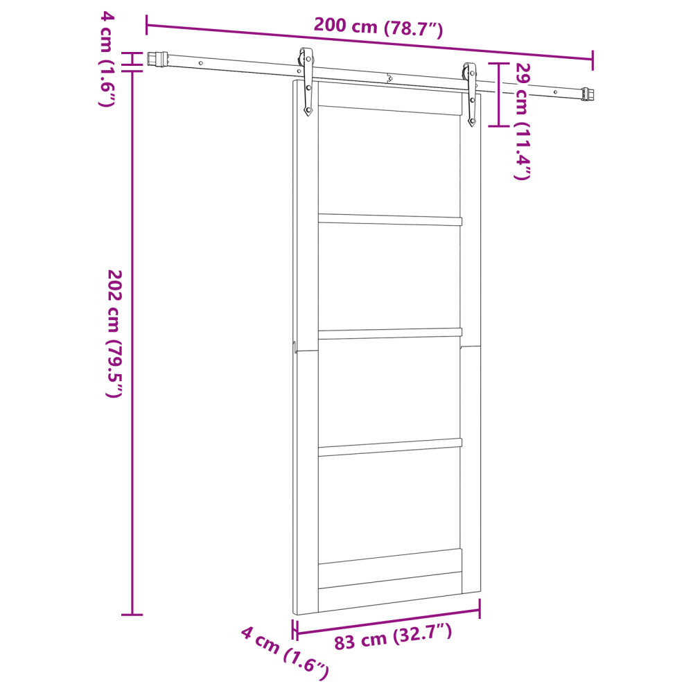 Produktbild för Skjutdörr Vit och svart 83 x 202 cm Massivt tallträ och glas