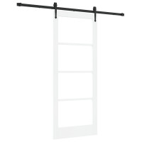Produktbild för Skjutdörr Vit och svart 83 x 202 cm Massivt tallträ och glas