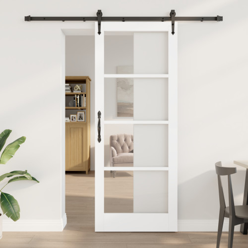 vidaXL Skjutdörr Vit och svart 83 x 211 cm Massivt tallträ och glas
