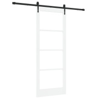 Produktbild för Skjutdörr Vit och svart 83 x 211 cm Massivt tallträ och glas