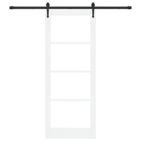 Produktbild för Skjutdörr Vit och svart 83 x 211 cm Massivt tallträ och glas