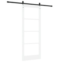 Produktbild för Skjutdörr Vit och svart 83 x 211 cm Massivt tallträ och glas
