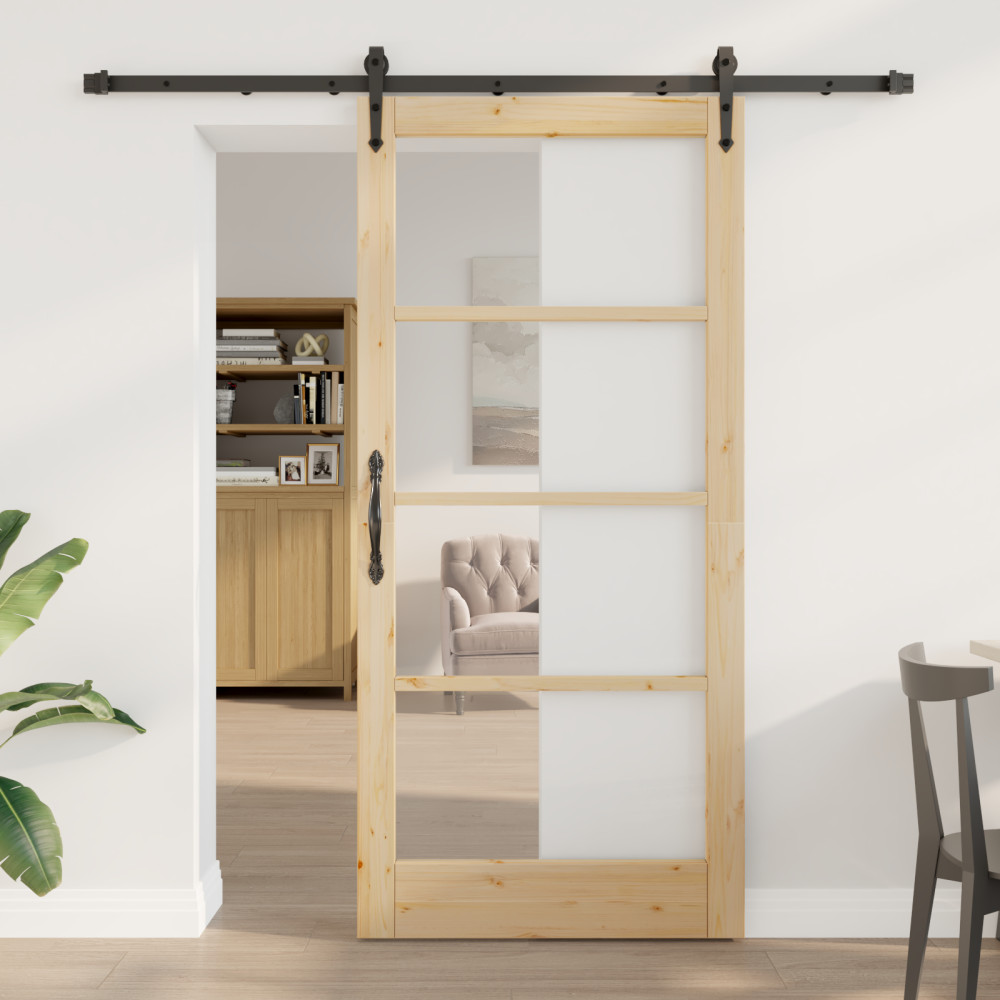 Produktbild för Skjutdörr Naturlig och svart 93 x 202 cm