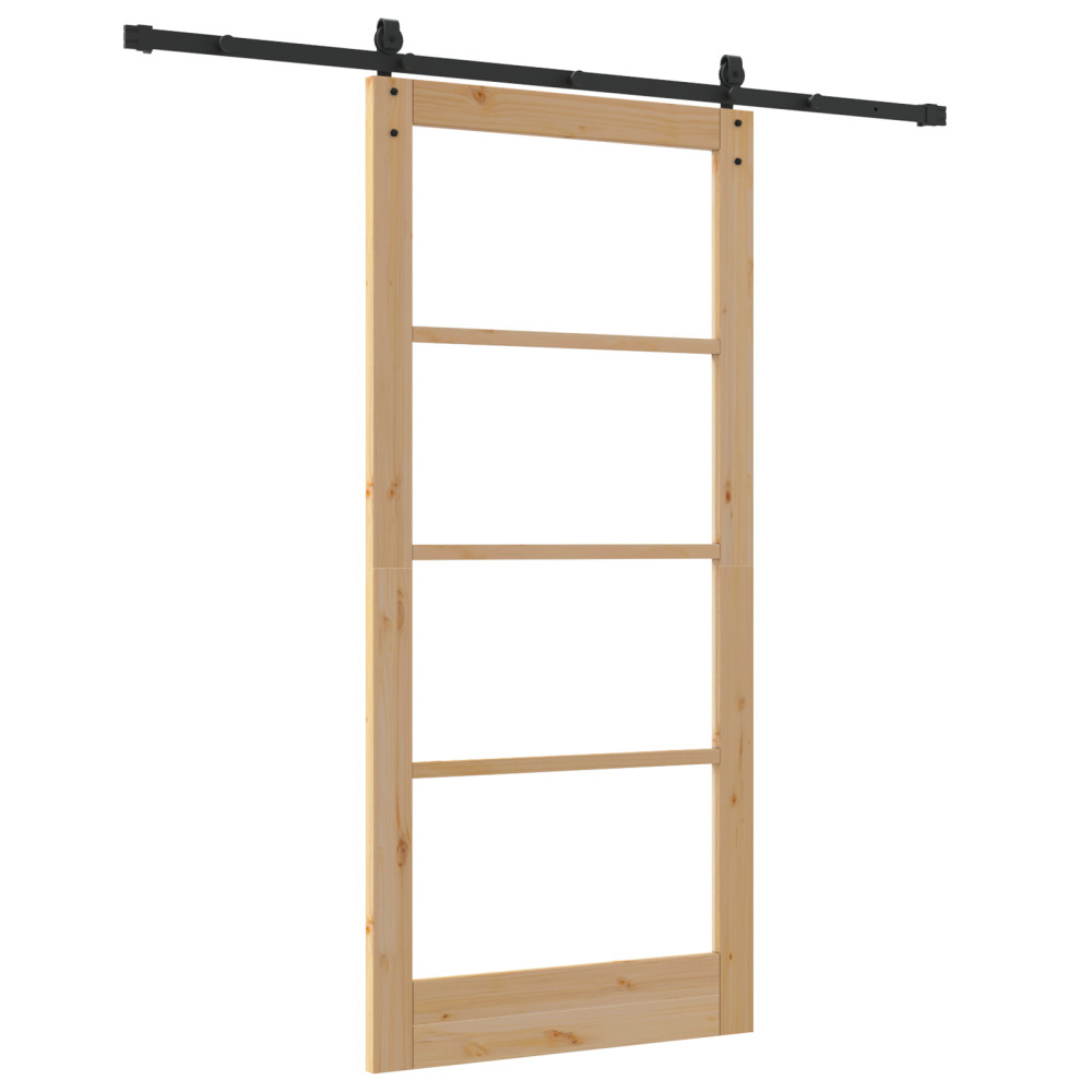 Produktbild för Skjutdörr Naturlig och svart 93 x 202 cm