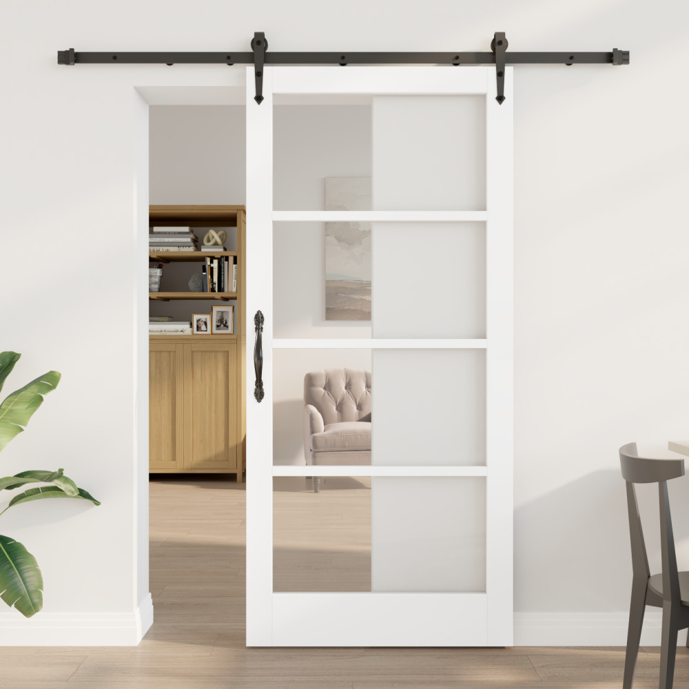 Produktbild för Skjutdörr Vit och svart 93 x 202 cm Massivt tallträ och glas
