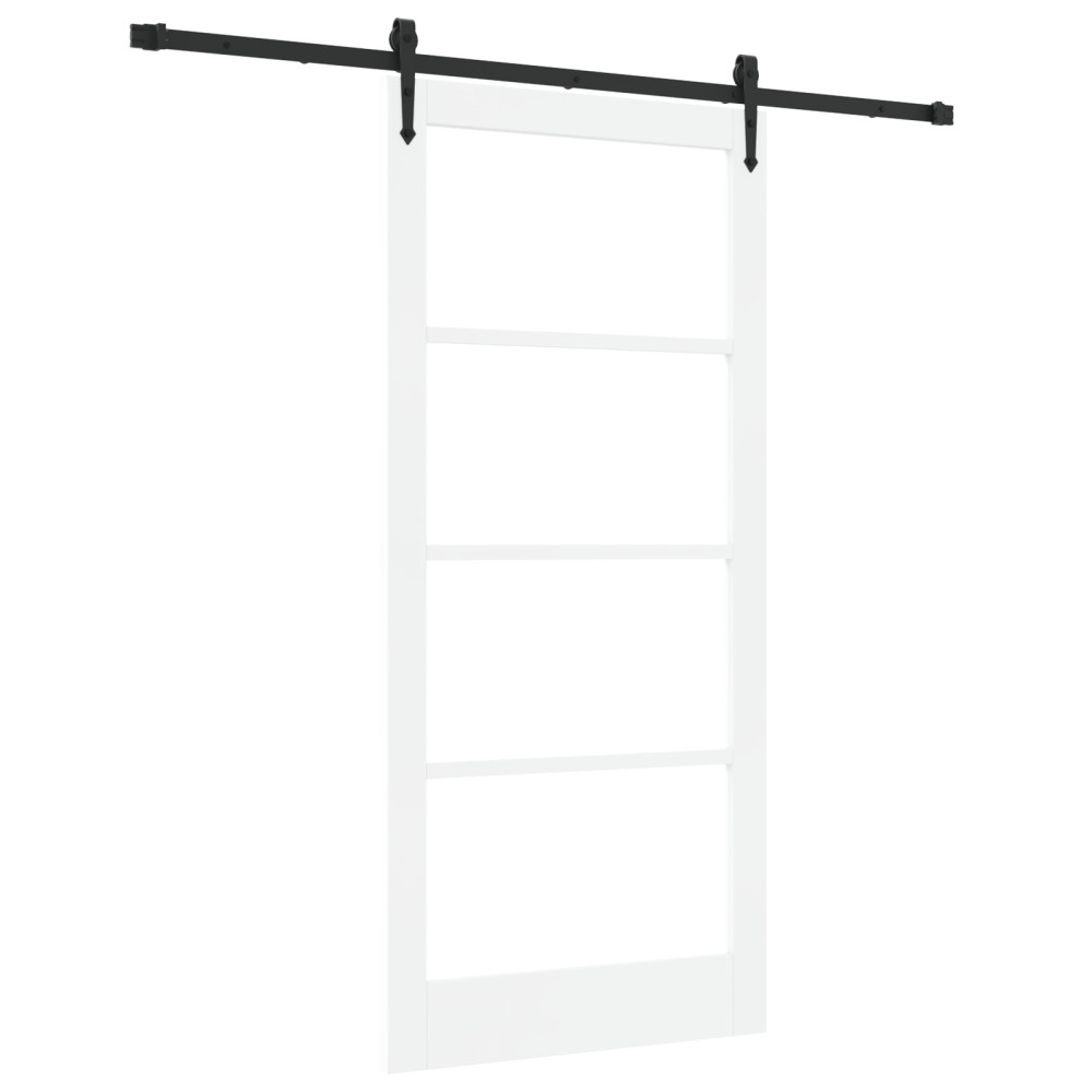 Produktbild för Skjutdörr Vit och svart 93 x 202 cm Massivt tallträ och glas