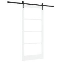 Produktbild för Skjutdörr Vit och svart 93 x 202 cm Massivt tallträ och glas