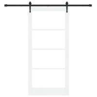 Produktbild för Skjutdörr Vit och svart 93 x 202 cm Massivt tallträ och glas