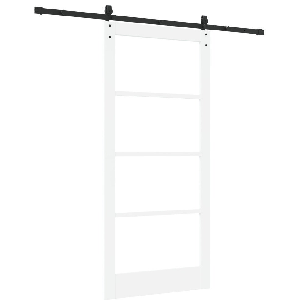 Produktbild för Skjutdörr Vit och svart 93 x 202 cm Massivt tallträ och glas