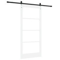 Produktbild för Skjutdörr Vit och svart 93 x 202 cm Massivt tallträ och glas