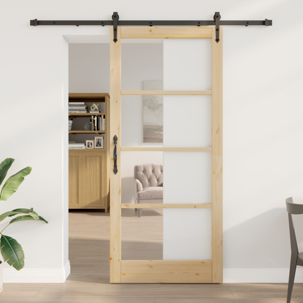 Produktbild för Skjutdörr Naturlig och svart 93 x 211 cm