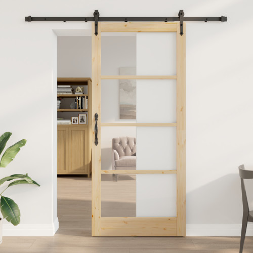 vidaXL Skjutdörr Naturlig och svart 93 x 211 cm
