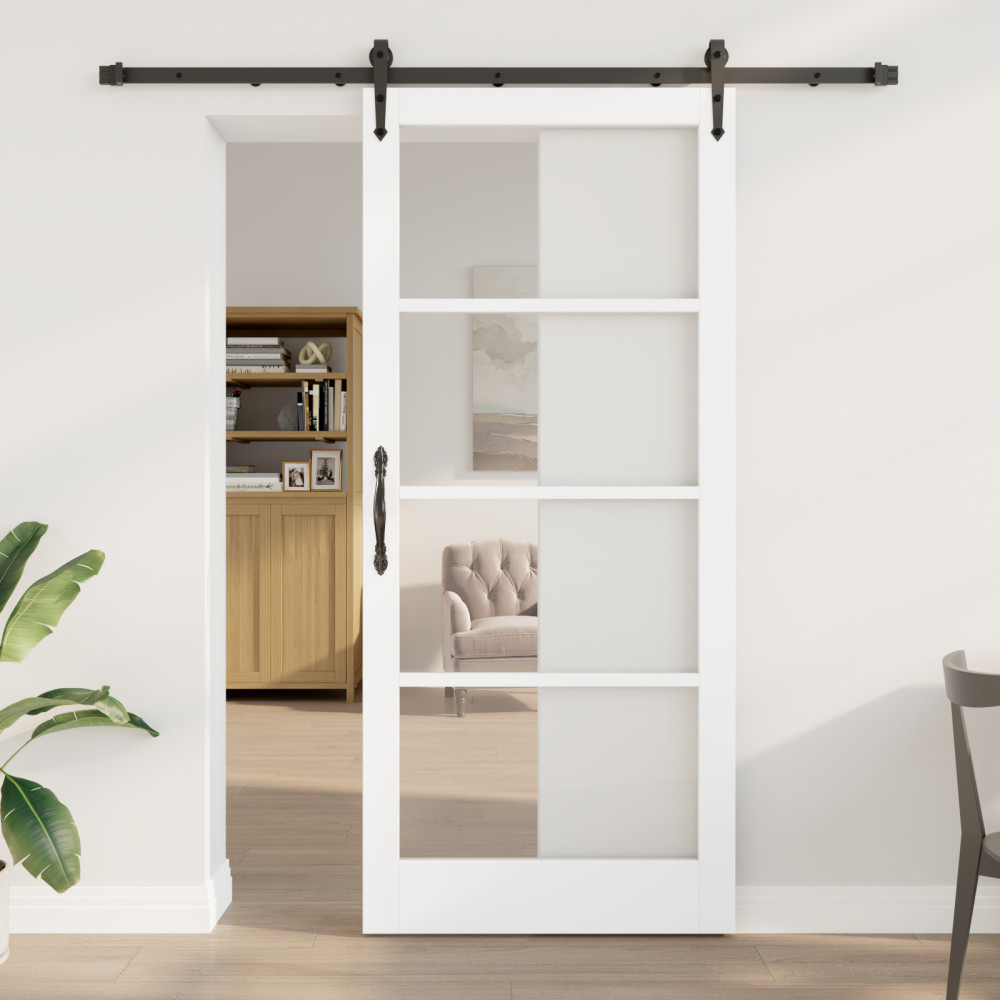 Produktbild för Skjutdörr Vit och svart 93 x 211 cm Massivt tallträ och glas