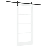 Produktbild för Skjutdörr Vit och svart 93 x 211 cm Massivt tallträ och glas