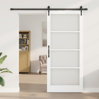 Produktbild för Skjutdörr Vit och svart 93 x 211 cm Massivt tallträ och glas