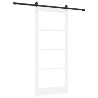 Produktbild för Skjutdörr Vit och svart 93 x 211 cm Massivt tallträ och glas