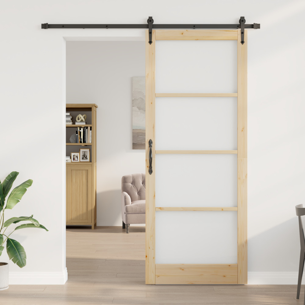 Produktbild för Skjutdörr Naturlig och svart 93 x 232 cm