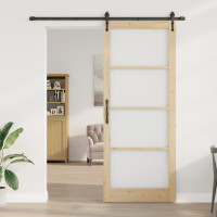 Produktbild för Skjutdörr Naturlig och svart 93 x 232 cm