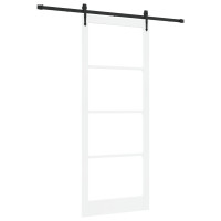 Produktbild för Skjutdörr Vit och svart 93 x 232 cm Massivt tallträ och glas