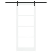 Produktbild för Skjutdörr Vit och svart 93 x 232 cm Massivt tallträ och glas