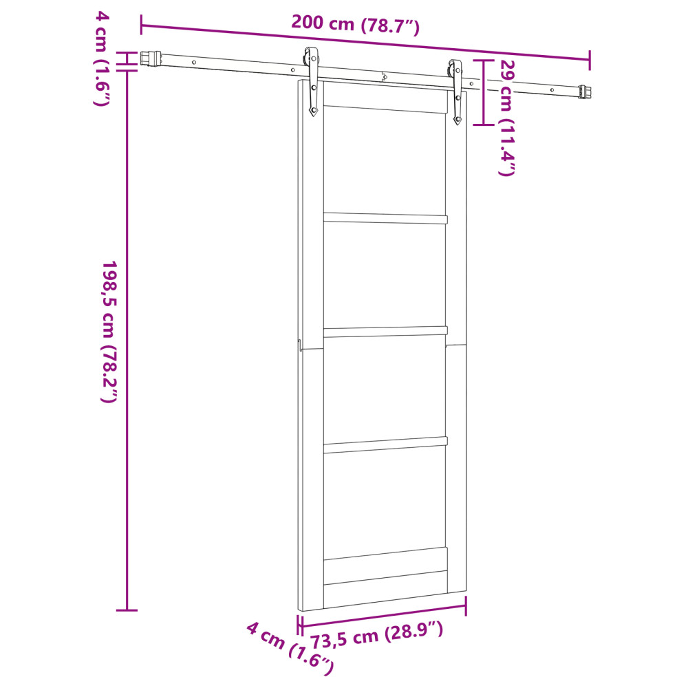 Produktbild för Skjutdörr Brun 73.5 x 198.5 cm Trä och metall