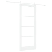 Produktbild för Skjutdörr Vit 83 x 202 cm Massivt tallträ och glas