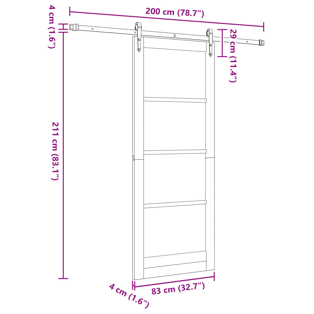 Produktbild för Skjutdörr Vit 83 x 211 cm Massivt tallträ och glas