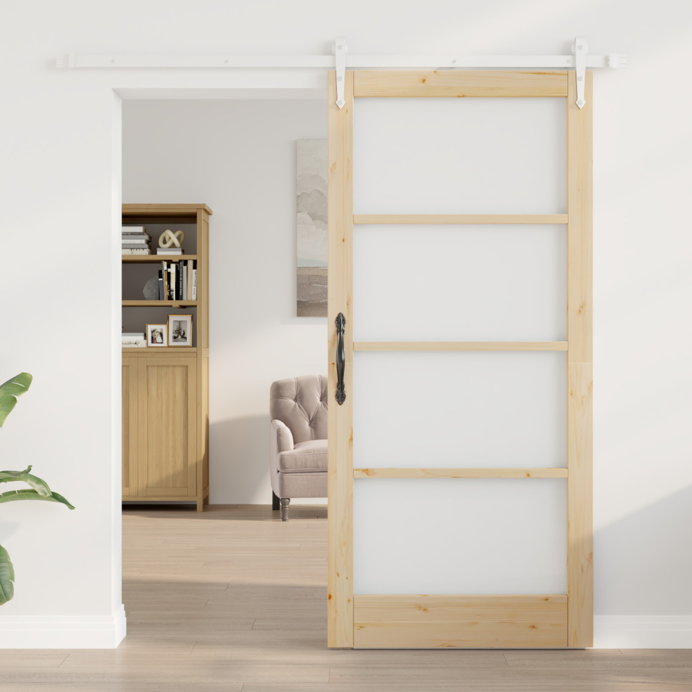Produktbild för Skjutdörr Naturfärg 93 x 202 cm Massivt tallträ och glas
