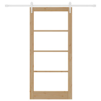 Produktbild för Skjutdörr Naturfärg 93 x 202 cm Massivt tallträ och glas