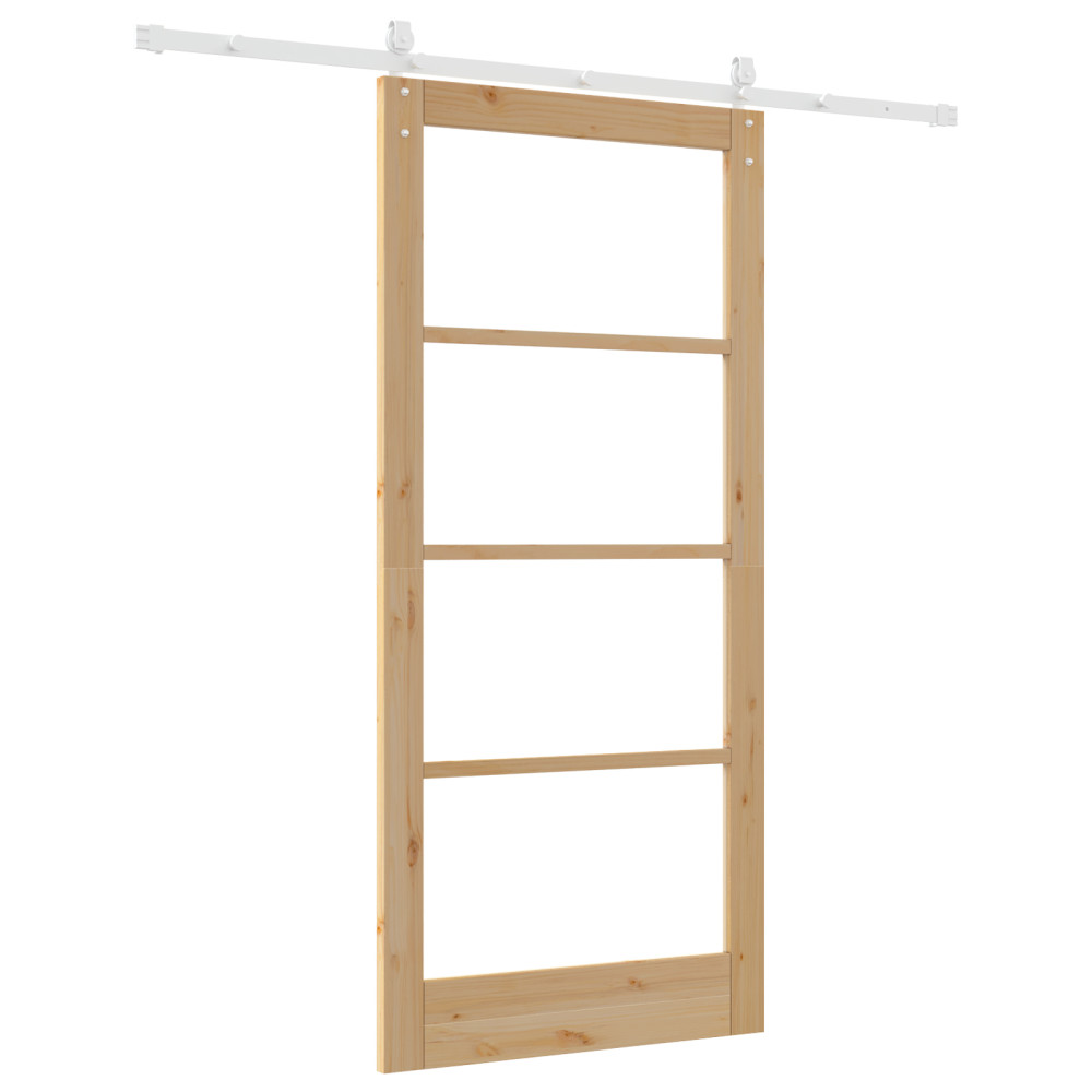 Produktbild för Skjutdörr Naturfärg 93 x 202 cm Massivt tallträ och glas