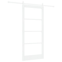 Produktbild för Skjutdörr Vit 93 x 202 cm Massivt tallträ och glas