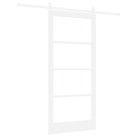 Produktbild för Skjutdörr Vit 93 x 202 cm Massivt tallträ och glas