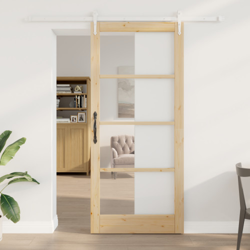 vidaXL Skjutdörr Naturfärg 93 x 211 cm Massivt tallträ och glas
