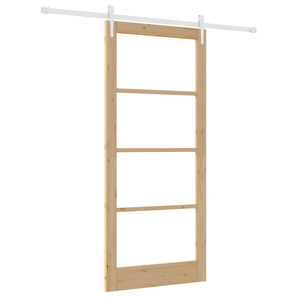 Produktbild för Skjutdörr Naturfärg 93 x 211 cm Massivt tallträ och glas
