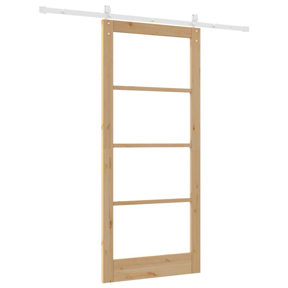 Produktbild för Skjutdörr Naturfärg 93 x 211 cm Massivt tallträ och glas