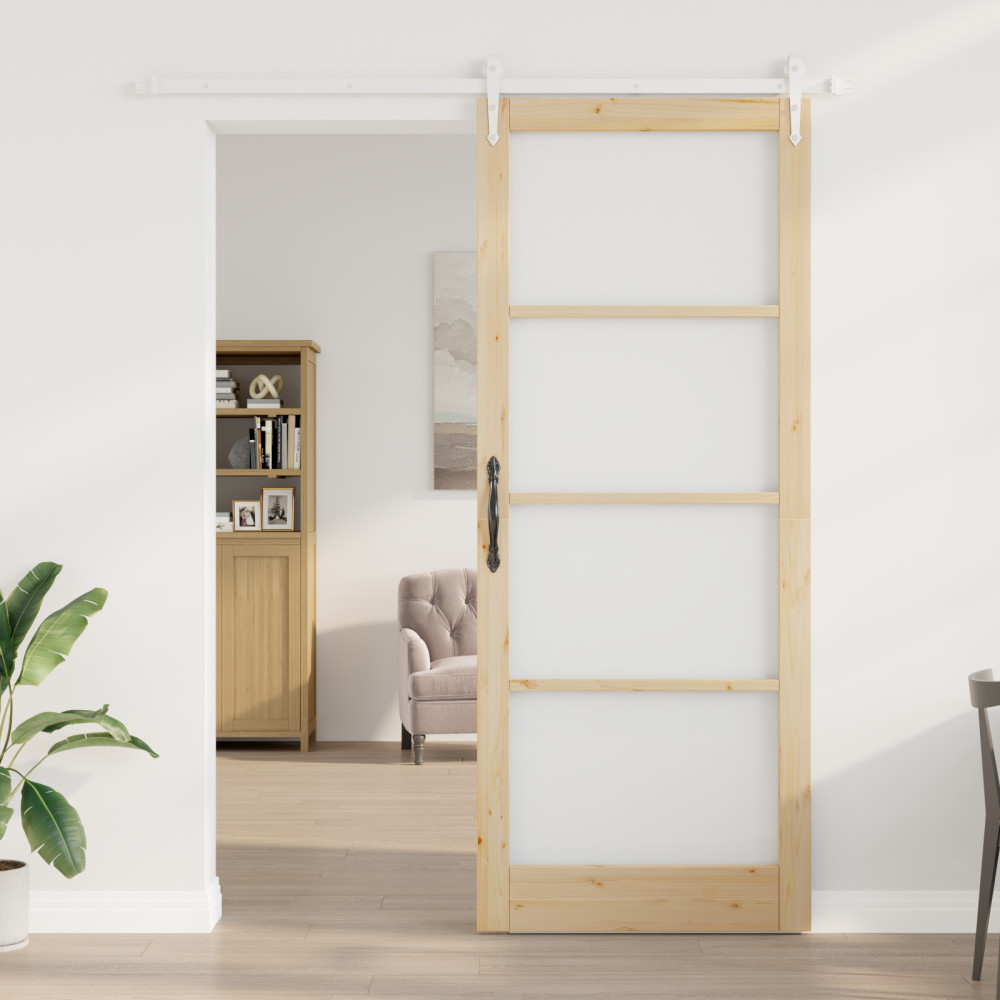 Produktbild för Skjutdörr Naturfärg 93 x 232 cm Massivt tallträ och glas