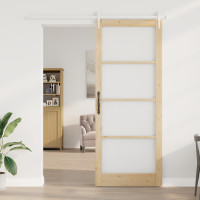Produktbild för Skjutdörr Naturfärg 93 x 232 cm Massivt tallträ och glas