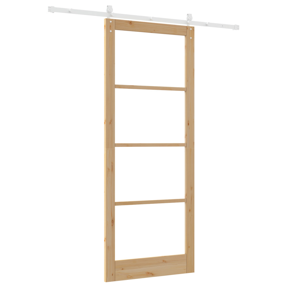 Produktbild för Skjutdörr Naturfärg 93 x 232 cm Massivt tallträ och glas