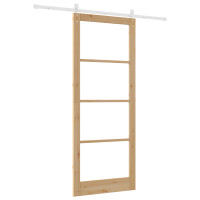 Produktbild för Skjutdörr Naturfärg 93 x 232 cm Massivt tallträ och glas