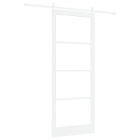 Produktbild för Skjutdörr Vit 93 x 232 cm Massivt tallträ och glas