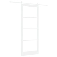 Produktbild för Skjutdörr Vit 93 x 232 cm Massivt tallträ och glas