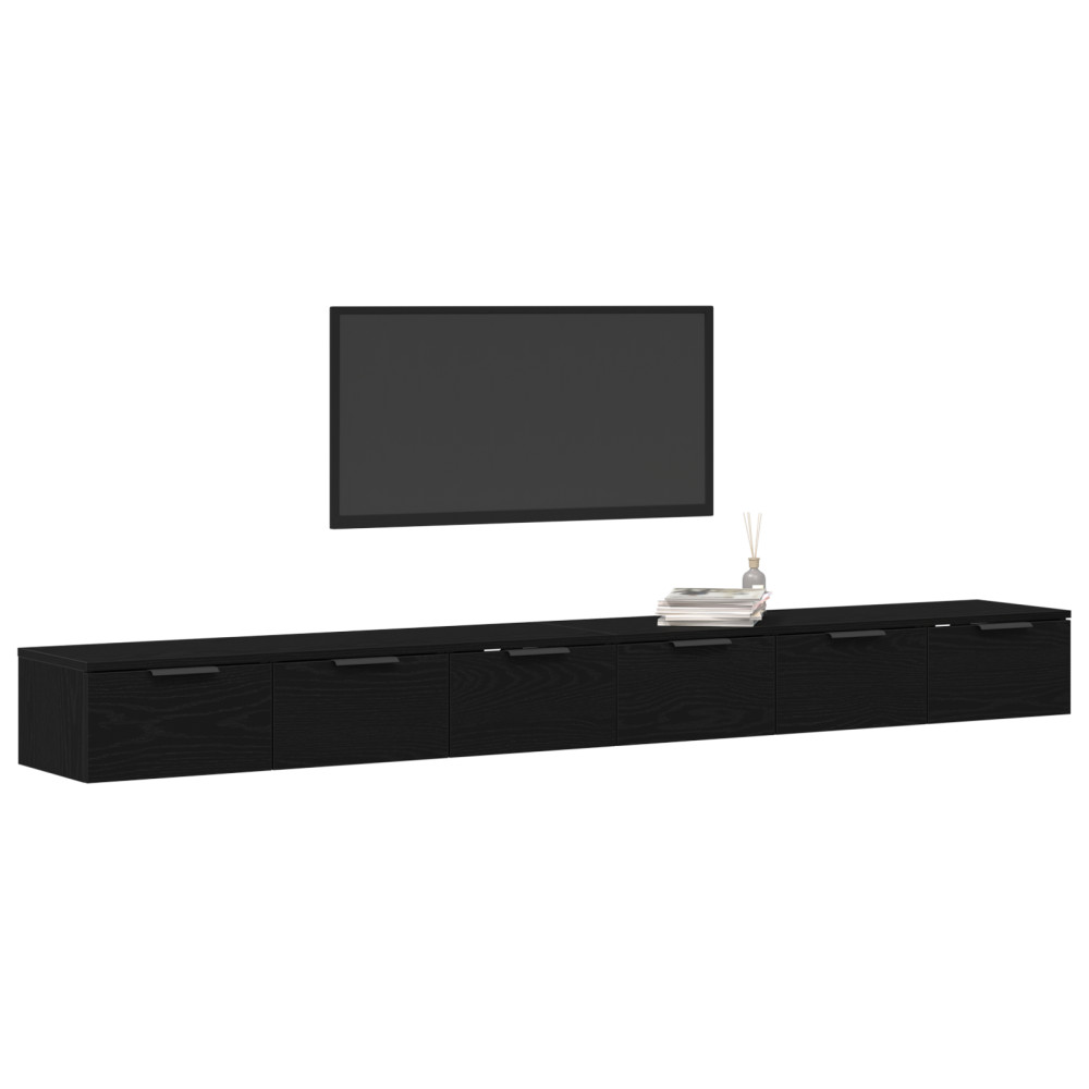 Produktbild för Väggmonterat skåp med låda 2 pcs Svart Ek 102 x 30 x 20 cm