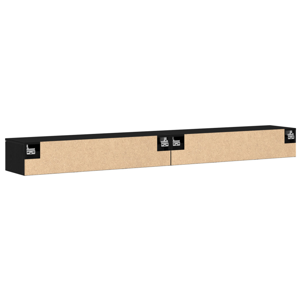 Produktbild för Väggmonterat skåp med låda 2 pcs Svart Ek 102 x 30 x 20 cm