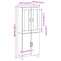 Produktbild för Skåp Svart Ek 69,5 x 34 x 180 cm Konstruerat trä