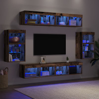 Produktbild för TV-bänkset med LED -remsljus 8 pcs Gammalt trä Konstruerat trä