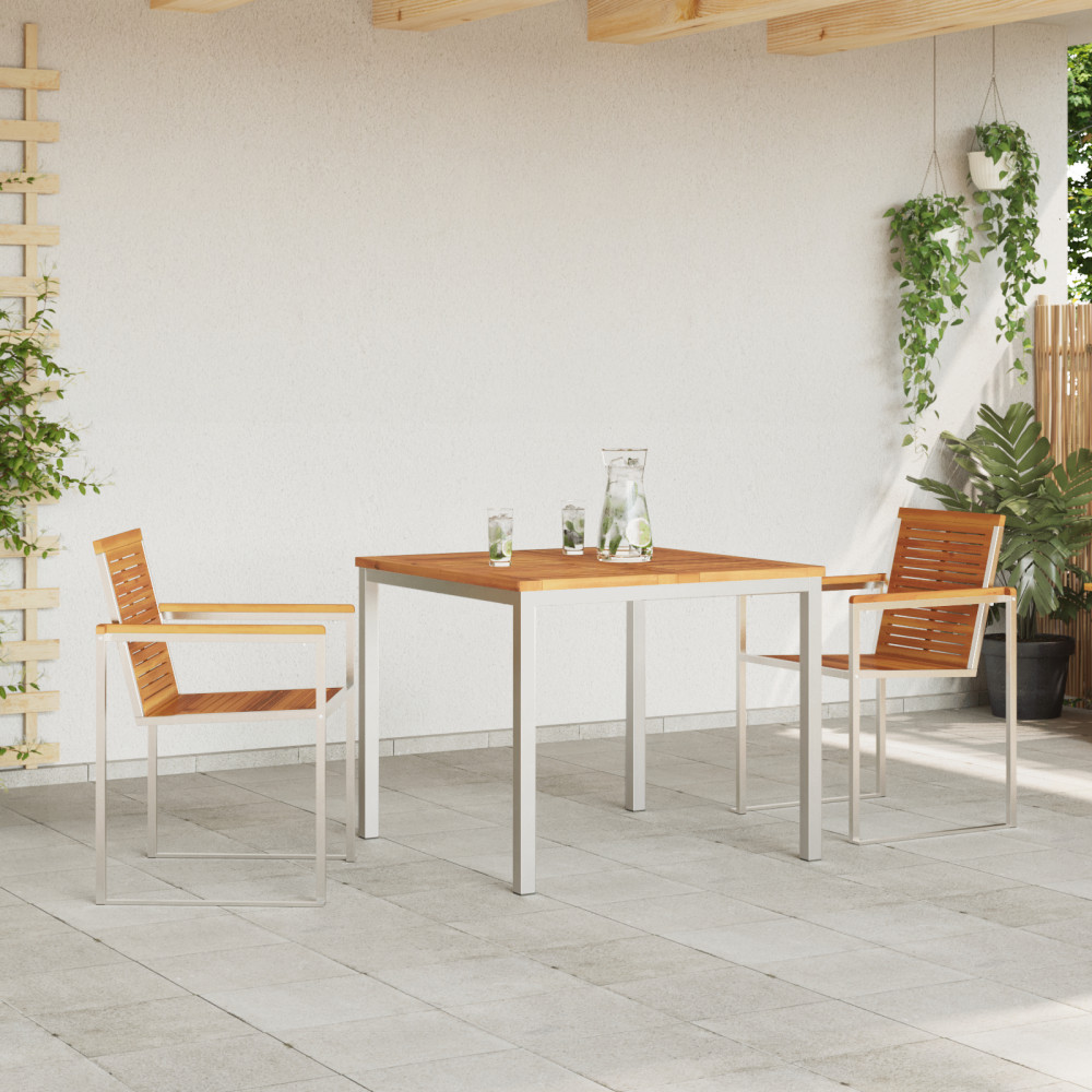 Produktbild för Trädgårdsmöbelset 3 pcs Massiv akaciaträ och rostfritt stål