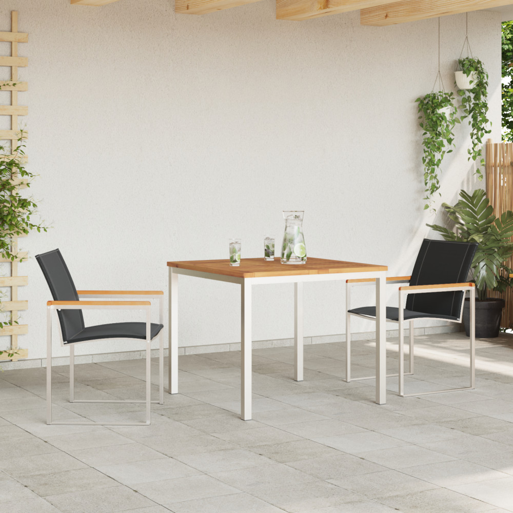 Produktbild för Trädgårdsmöbelset 3 pcs Massiv akaciaträ och rostfritt stål