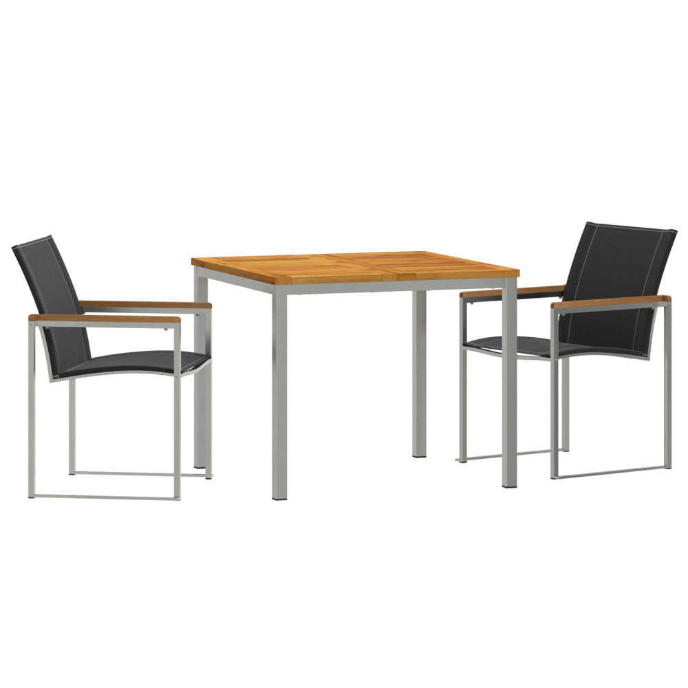 Produktbild för Trädgårdsmöbelset 3 pcs Massiv akaciaträ och rostfritt stål
